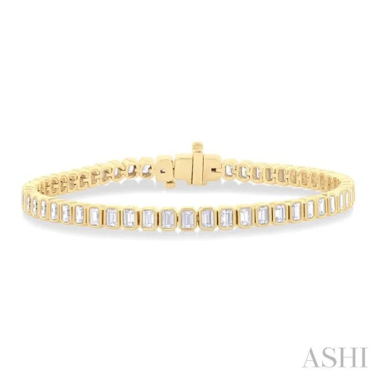 Women’s sapphire bracelets-5 1/2 Ctw North-South Bezel Set Emerald Cut Diamond Tennis Bracelet in 14K Yellow Gold