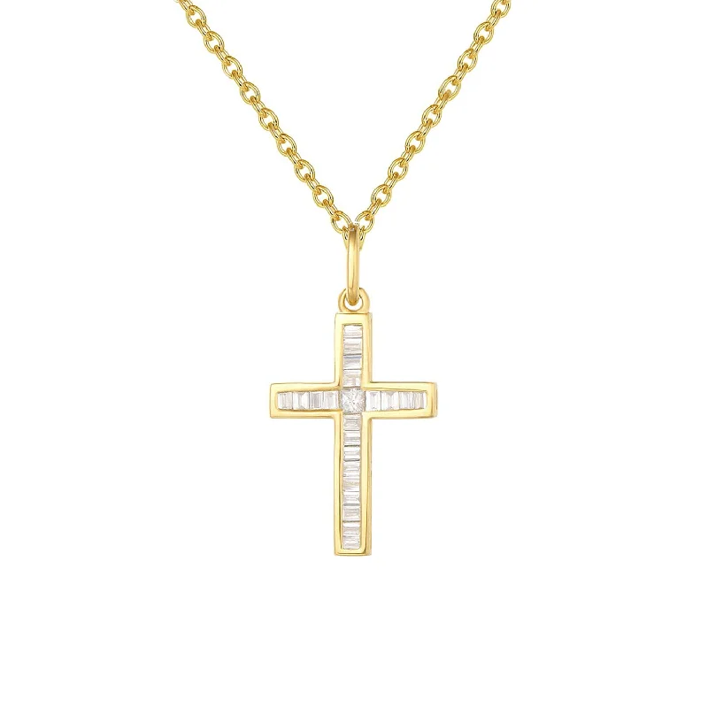 Women’s gold chain necklaces-FANCIME Cross 18K Real Gold Necklace