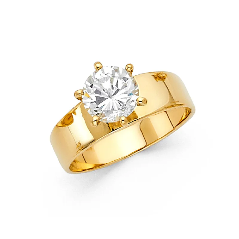 Women’s matching wedding and engagement rings-14K Solid Gold Round Cut CZ Solitaire Women's Engagement Wedding Ring