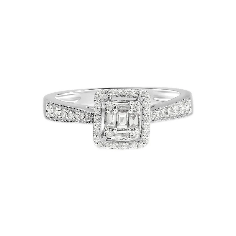 Women’s emerald engagement rings-Halo Diamond Engagement Ring With Milgrain Detailed Shank