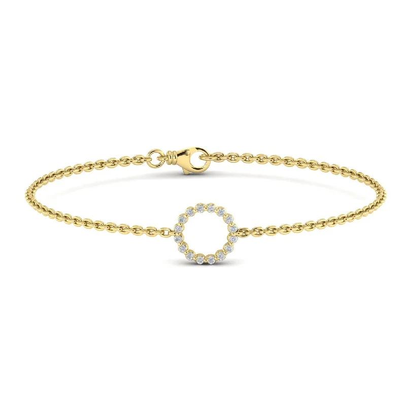 Women’s hammered bangles-Diamond Open Circle Bracelet in 14K Yellow Gold