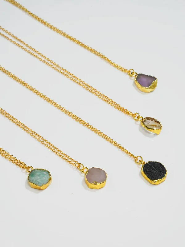 Women’s elegant chain necklaces-5 Crystal Necklaces - Combo (Raw Healing Crystals)