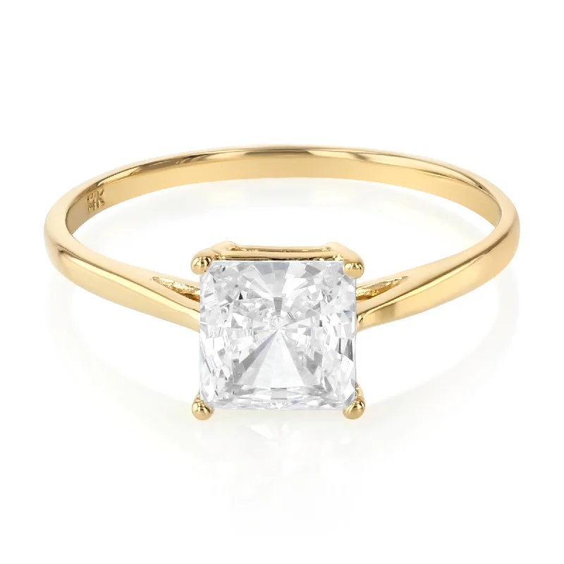 Women’s engraved engagement rings-14K Gold  Princess Cut CZ Wedding Engagement Ring