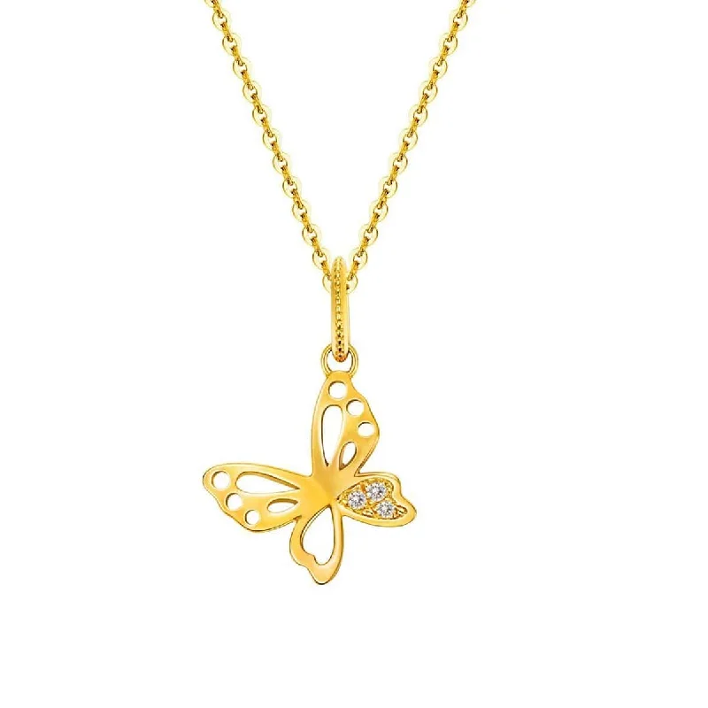 Women’s infinity pendant necklaces-"Annie" Accent Butterfly 14K Yellow Gold Necklace