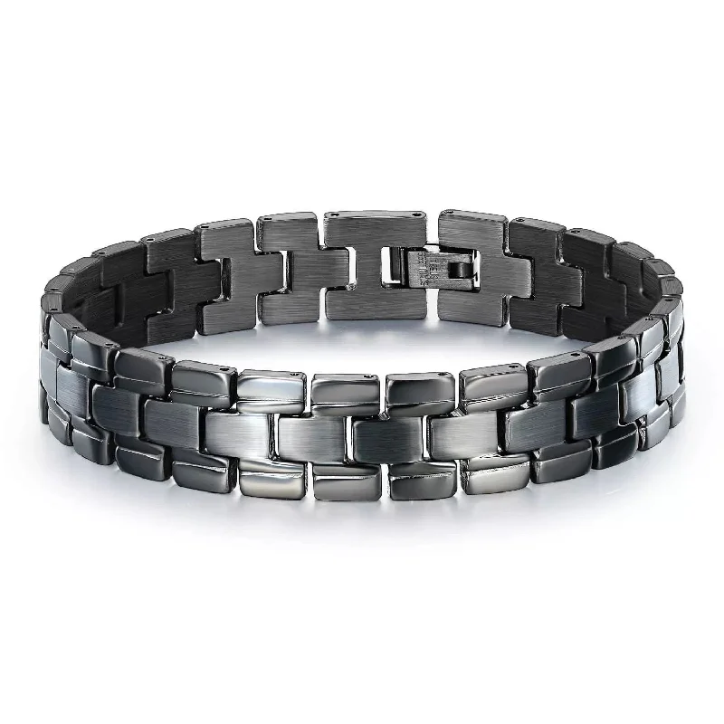 Women’s flower bracelets-Stainless Steel Black IP Men's Bracelet