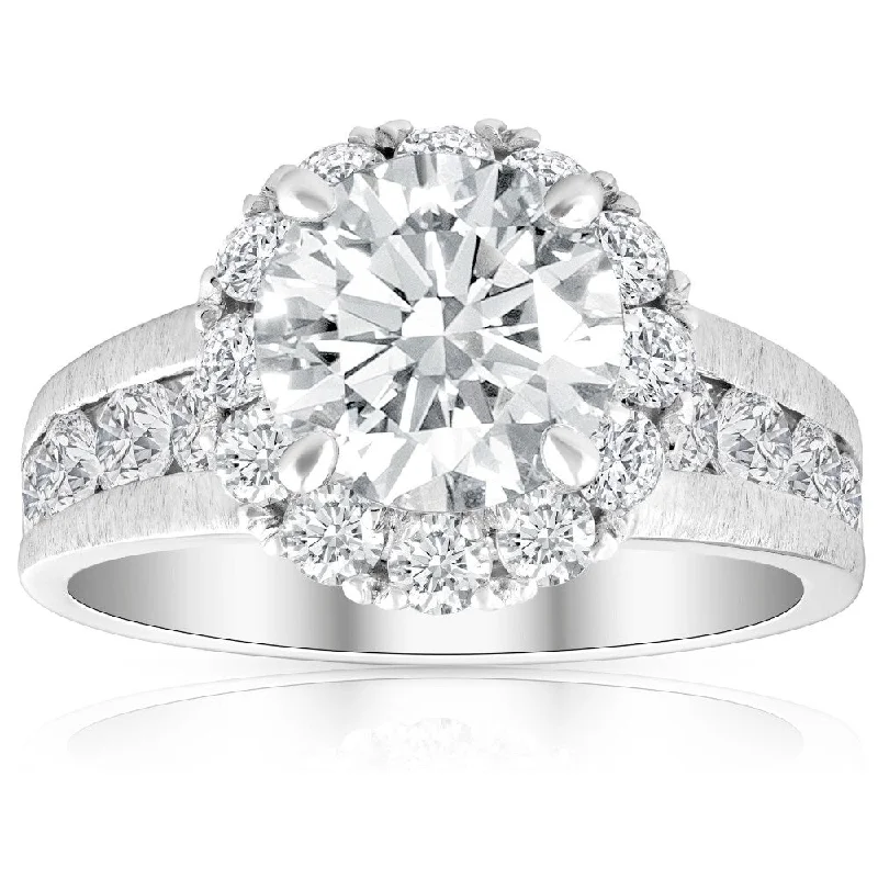 Women’s bridal engagement rings-I/VS2 5Ct Lab Grown Diamond Halo Engagement Ring 14k White Gold