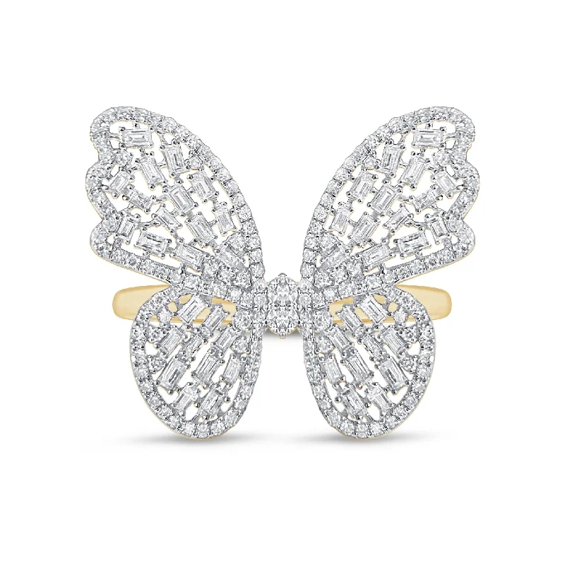 Women’s engagement rings with large diamonds-Baguette Diamond Butterfly Ring