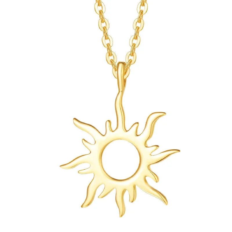 Women’s sophisticated necklaces-FANCIME Sun 14k Solid Yellow Gold Necklace