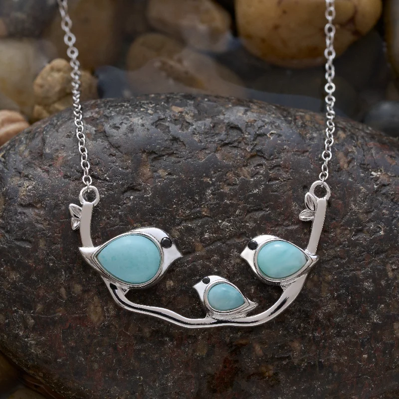 Women’s crystal necklaces-Sterling Silver Triple Larimar Birdie Branch Necklace