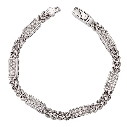 Women’s silver bangles-Diamond Bar Station Bracelet in 14K White Gold