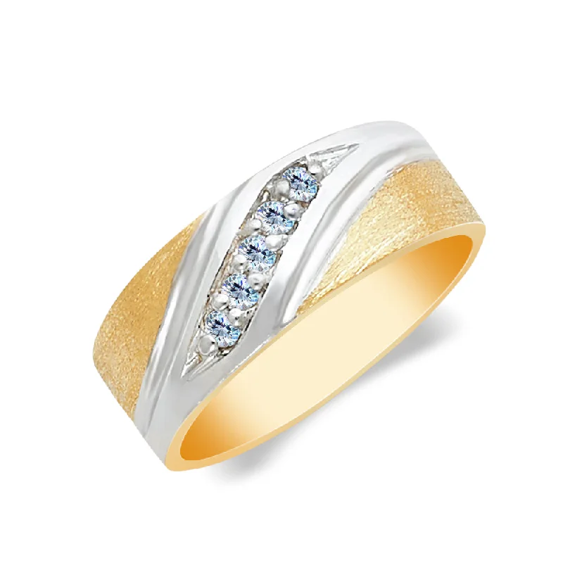 Women’s double band engagement rings-14K Solid Gold CZ Men's Wedding Band