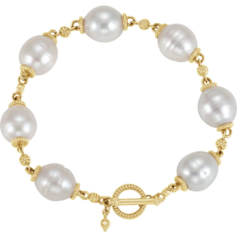 Women’s oval bangle bracelets-14K Yellow South Sea Pearl Bracelet