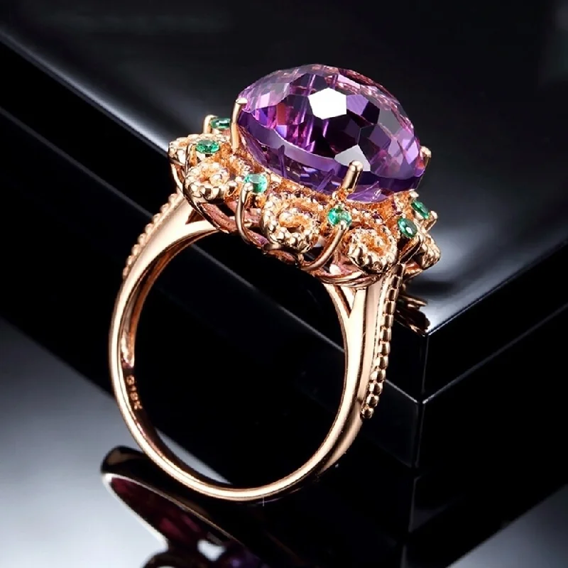 Women’s exclusive engagement rings-Fashion Women Faux Amethyst Finger Ring Wedding Engagement Banquet Jewelry Gift