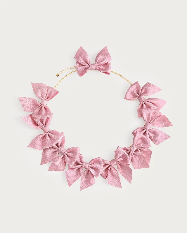 Women’s layered gold necklaces-Pink Bow Necklace