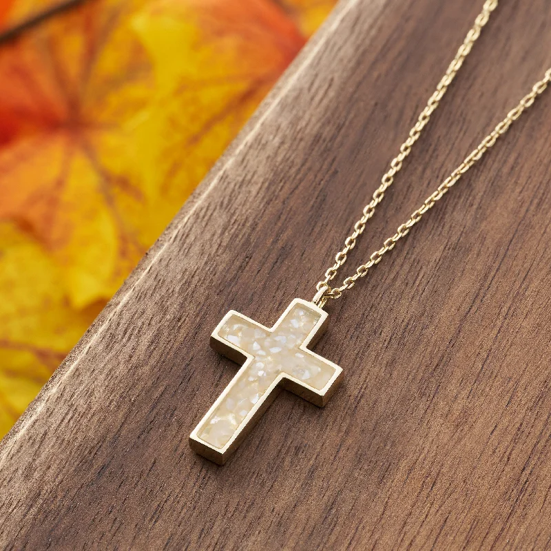 Women’s diamond and gold necklaces-Gold Sterling Silver Mother of Pearl Cross Necklace