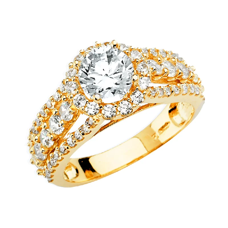 Women’s cushion cut engagement rings-14K Solid Gold Round Cut CZ Vintage Wedding Engagement Ring