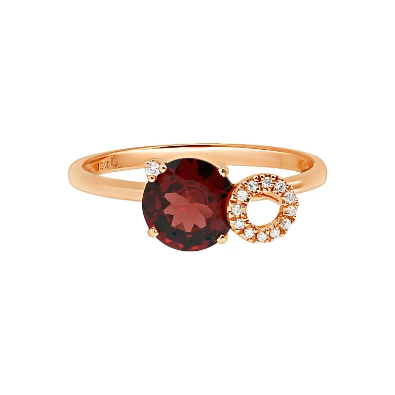 Women’s vintage-inspired engagement rings-Stacked Diamond and Garnet Solitaire Cocktail Ring